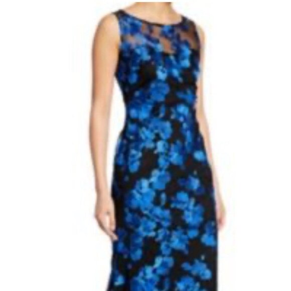 Julia Jordan Midi Dress 4 Blue Black Stretch Embroidered Lace Wedding Party NEW - Picture 1 of 9
